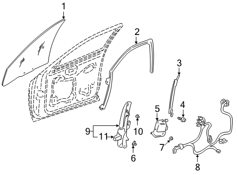 2005 Pontiac Bonneville Front Door - Glass & Hardware Diagram