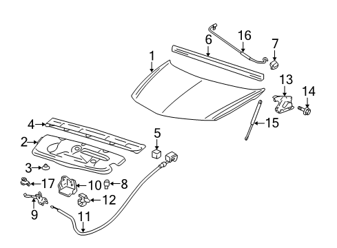 2002 Pontiac Aztek Hood & Components Diagram
