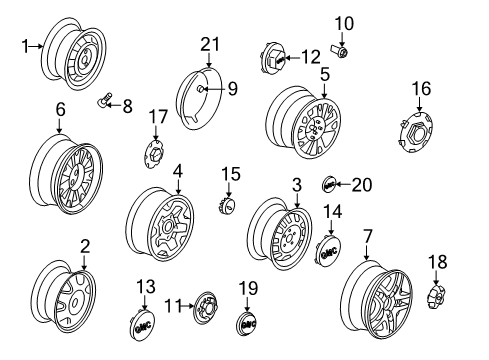 2004 GMC Sonoma Wheels, Covers & Trim Diagram