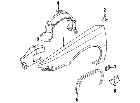1992 Chevy Lumina Fender Liner, Front Inner Driver Side Diagram for 10187275