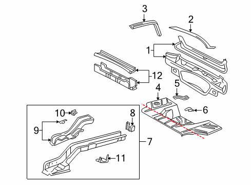 2005 Buick LeSabre Rear Body Panel, Floor & Rails Diagram