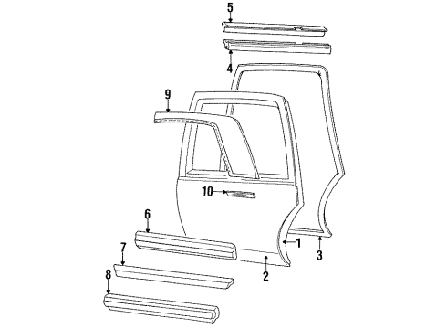 1989 Cadillac Seville Rear Door & Components, Exterior Trim Diagram