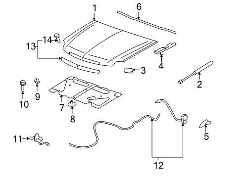 2012 Cadillac Escalade Hood & Components, Exterior Trim Diagram