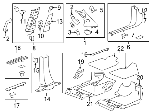 2012 GMC Acadia Interior Trim - Pillars, Rocker & Floor Diagram