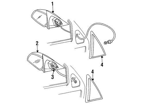 1992 Pontiac Grand Am Mirror Assembly, Rear Passenger Side Diagram for 12335391
