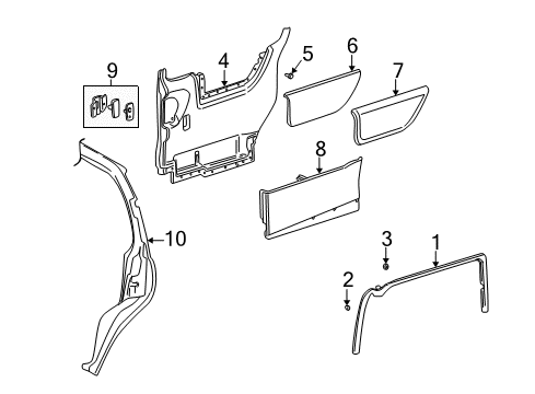 2005 Pontiac Montana Interior Trim - Side Loading Door Diagram