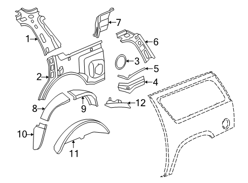 2012 Cadillac Escalade ESV Inner Components - Quarter Panel Diagram