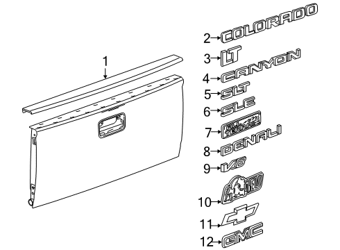 2022 GMC Canyon Exterior Trim - Pick Up Box Diagram