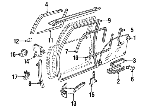1994 Oldsmobile Silhouette Front Door - Glass & Hardware Diagram