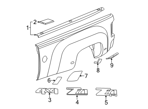2014 Chevy Silverado 2500 HD Exterior Trim - Pick Up Box Diagram 3 - Thumbnail