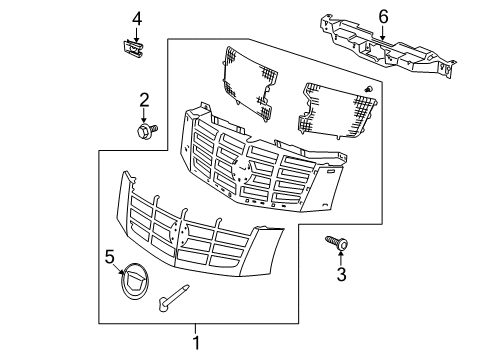2009 Cadillac Escalade Grille & Components Diagram