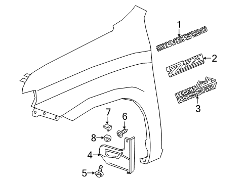2021 Chevy Silverado 1500 Exterior Trim - Fender Diagram