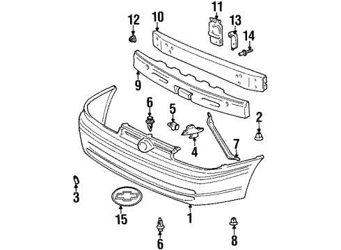 1999 Chevy Prizm Front Bumper, Exterior Trim Diagram