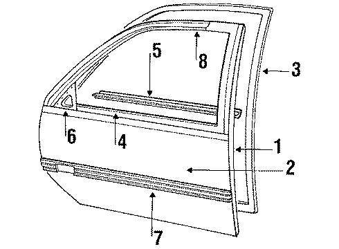 1989 Chevy Beretta Side Molding, Front Driver Side Diagram for 10177018