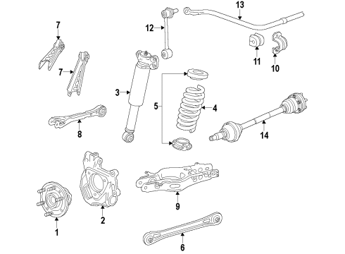 2016 Cadillac ATS Rear Suspension Components, Lower Control Arm, Upper Control Arm, Ride Control, Stabilizer Bar Diagram
