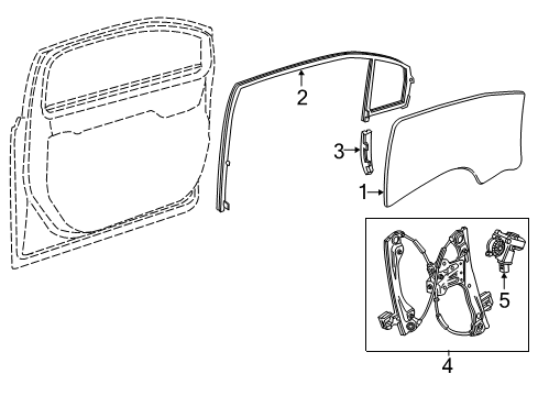 2012 Chevy Volt Front Door - Glass & Hardware Diagram