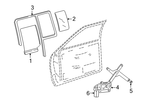 2004 Chevy S10 Rear Door - Glass & Hardware Diagram
