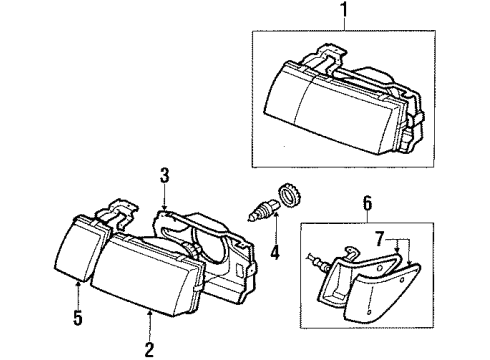 1987 Chevy Spectrum Headlamp Components, Side Marker Lamps Diagram
