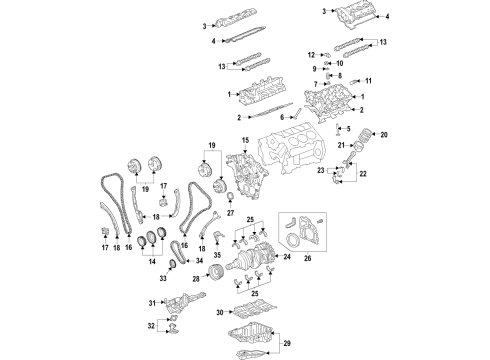 2018 Buick Regal Sportback Engine Parts, Mounts, Cylinder Head & Valves, Camshaft & Timing, Variable Valve Timing, Oil Cooler, Oil Pan, Oil Pump, Balance Shafts, Crankshaft & Bearings, Pistons, Rings & Bearings Diagram