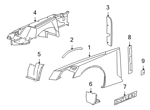 2008 Cadillac XLR Fender & Components, Exterior Trim Diagram