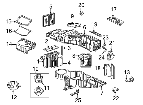 2001 Chevy Silverado 2500 HD A/C Evaporator & Heater Components Diagram