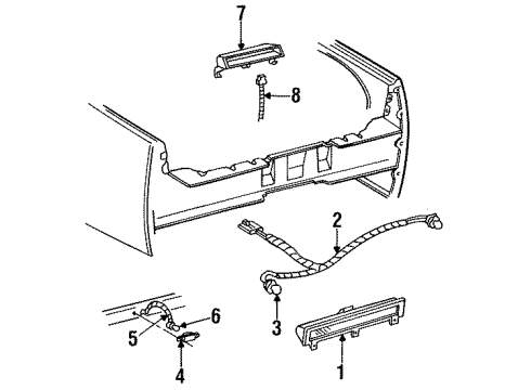 1994 Cadillac Fleetwood Backup Lamps, High Mounted Stop Lamp, License Lamps Diagram