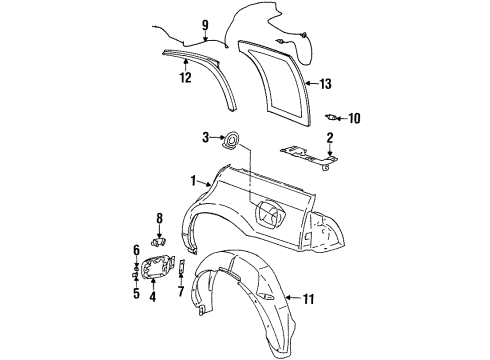 2000 Saturn SW2 Wheelhouse Liner, Passenger Side Diagram for 21111962