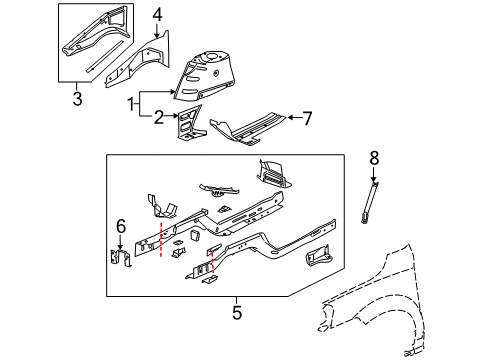 2008 Chevy Uplander Structural Components & Rails Diagram