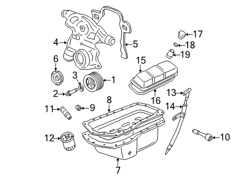 2005 Chevy Impala Engine Parts, Mounts, Cylinder Head & Valves, Camshaft & Timing, Oil Pan, Oil Pump, Balance Shafts, Crankshaft & Bearings, Pistons, Rings & Bearings Diagram