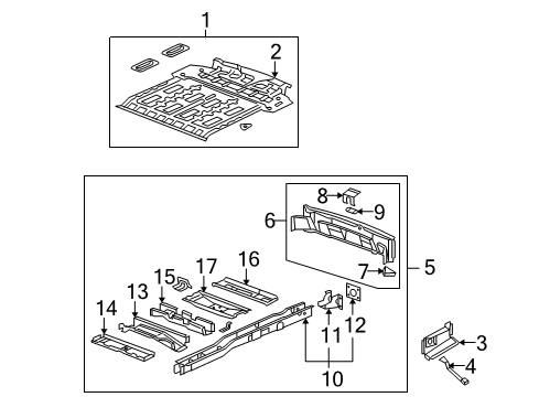 2008 Chevy Uplander Rear Body - Floor & Rails Diagram