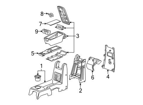 2005 Chevy Equinox Center Console, Front Console Diagram