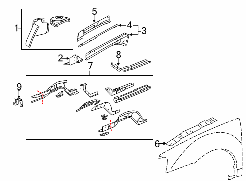 2007 Pontiac Grand Prix Structural Components & Rails Diagram