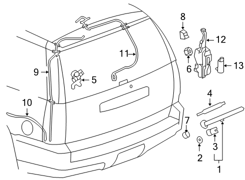 2012 Cadillac Escalade Rear Wiper Components Diagram