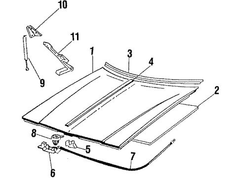 1986 Buick Regal Hood & Components Diagram