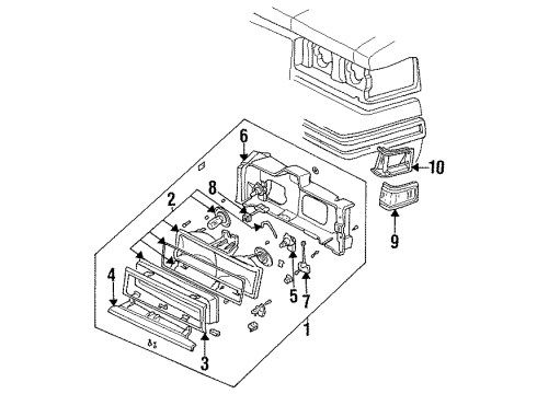 1988 Cadillac Fleetwood Headlamp Components, Corner & Side Marker Lamps Diagram