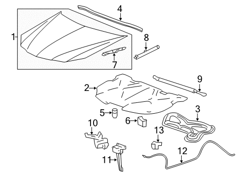 2007 Pontiac Grand Prix Hood & Components Diagram
