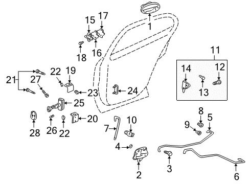2005 Pontiac Bonneville Rear Door - Lock & Hardware Diagram
