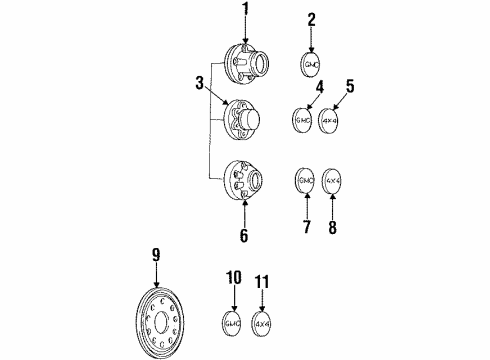 1990 GMC C3500 Wheels, Covers & Trim Diagram