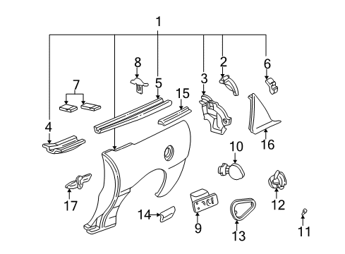 1999 Chevy Camaro Quarter Panel & Components, Exterior Trim Diagram
