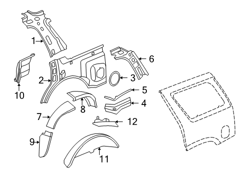 2012 Cadillac Escalade Inner Components - Quarter Panel Diagram