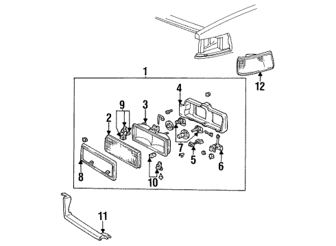 1990 Cadillac DeVille Headlamp Components, Corner & Side Marker Lamps Diagram