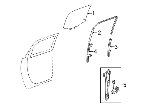 2007 Saturn Outlook Rear Door - Glass & Hardware Diagram