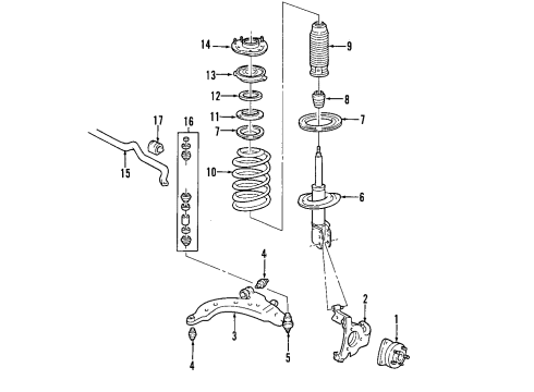 2000 Oldsmobile Silhouette Front Suspension Components, Lower Control Arm, Stabilizer Bar Diagram