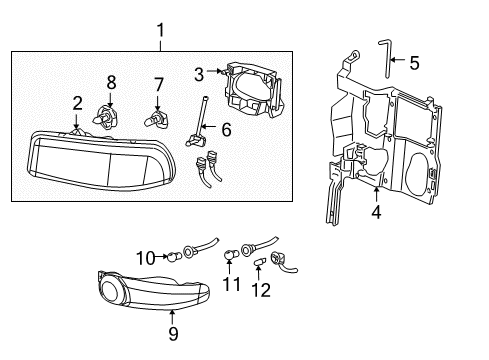 2006 GMC Yukon Headlamp Components, Park & Side Marker Lamps Diagram