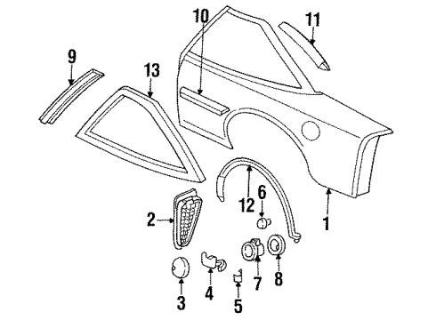 1994 Chevy Lumina Quarter Panel, Glass, Exterior Trim Diagram