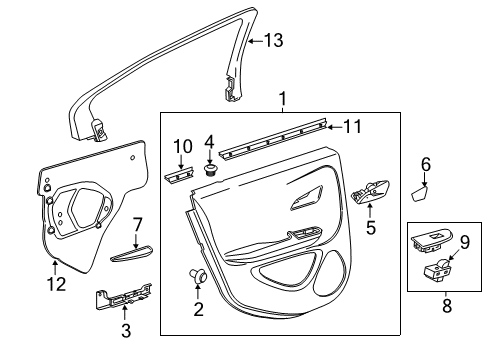 2012 Chevy Volt Interior Trim - Rear Door Diagram