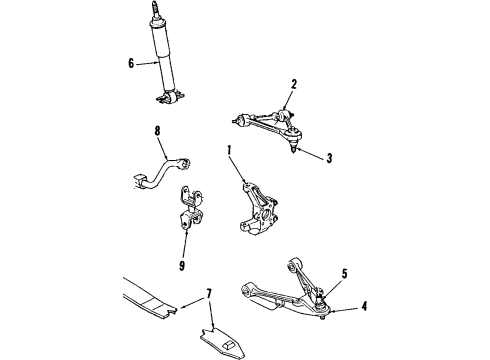 1984 Chevy Corvette Front Suspension Components, Lower Control Arm, Upper Control Arm, Stabilizer Bar Diagram