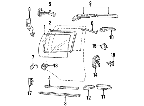 1991 Pontiac Trans Sport Side Loading Door - Glass & Hardware Diagram