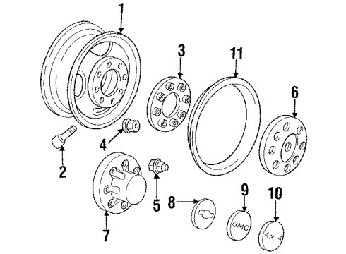 1990 Chevy C3500 Wheels, Covers & Trim Diagram