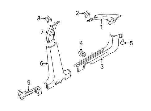 2010 Pontiac G3 Interior Trim - Pillars, Rocker & Floor Diagram